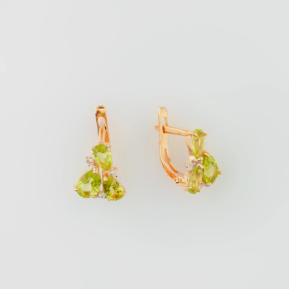 Серьги с хризолитом из красного золота 585 пробы