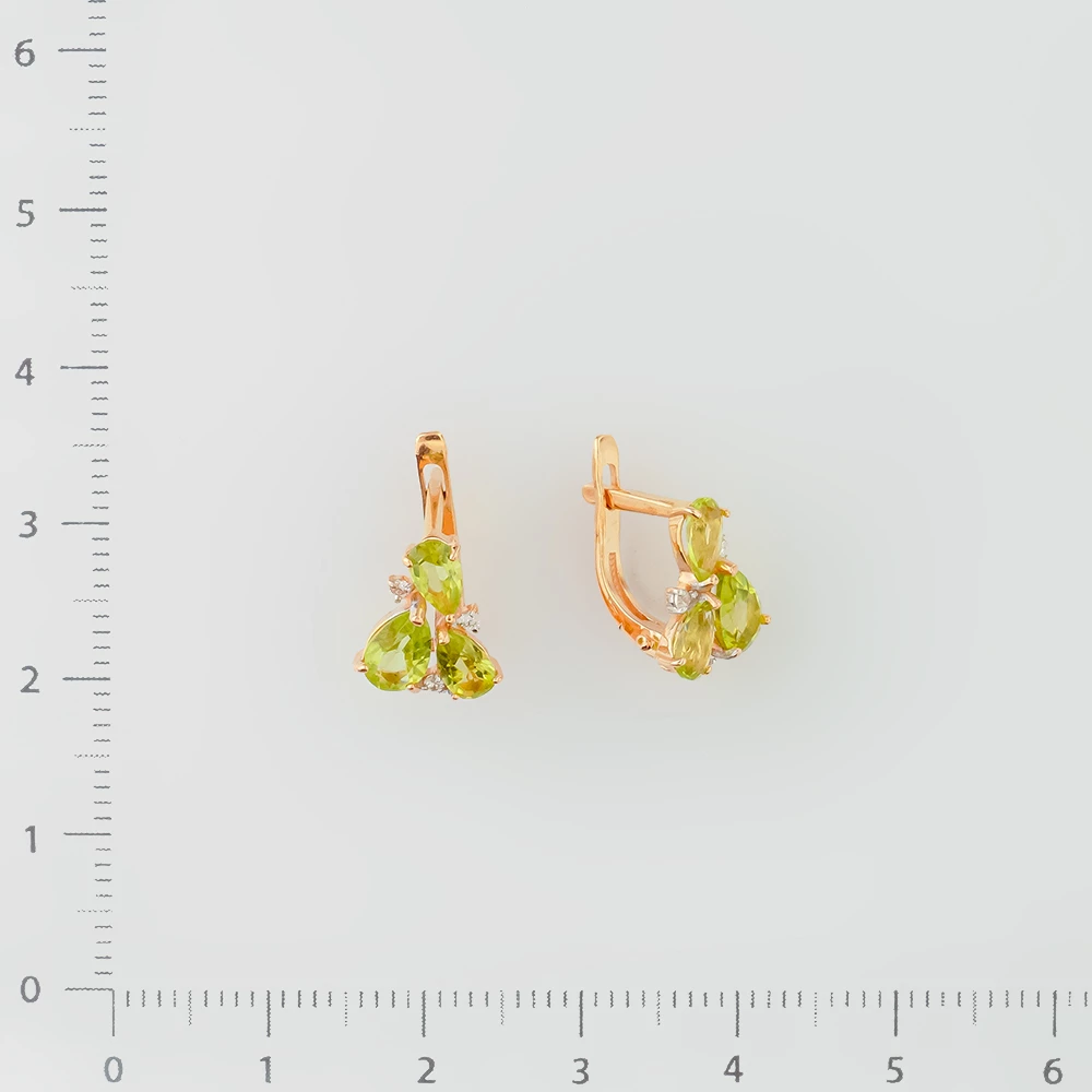 Серьги с хризолитом из красного золота 585 пробы
