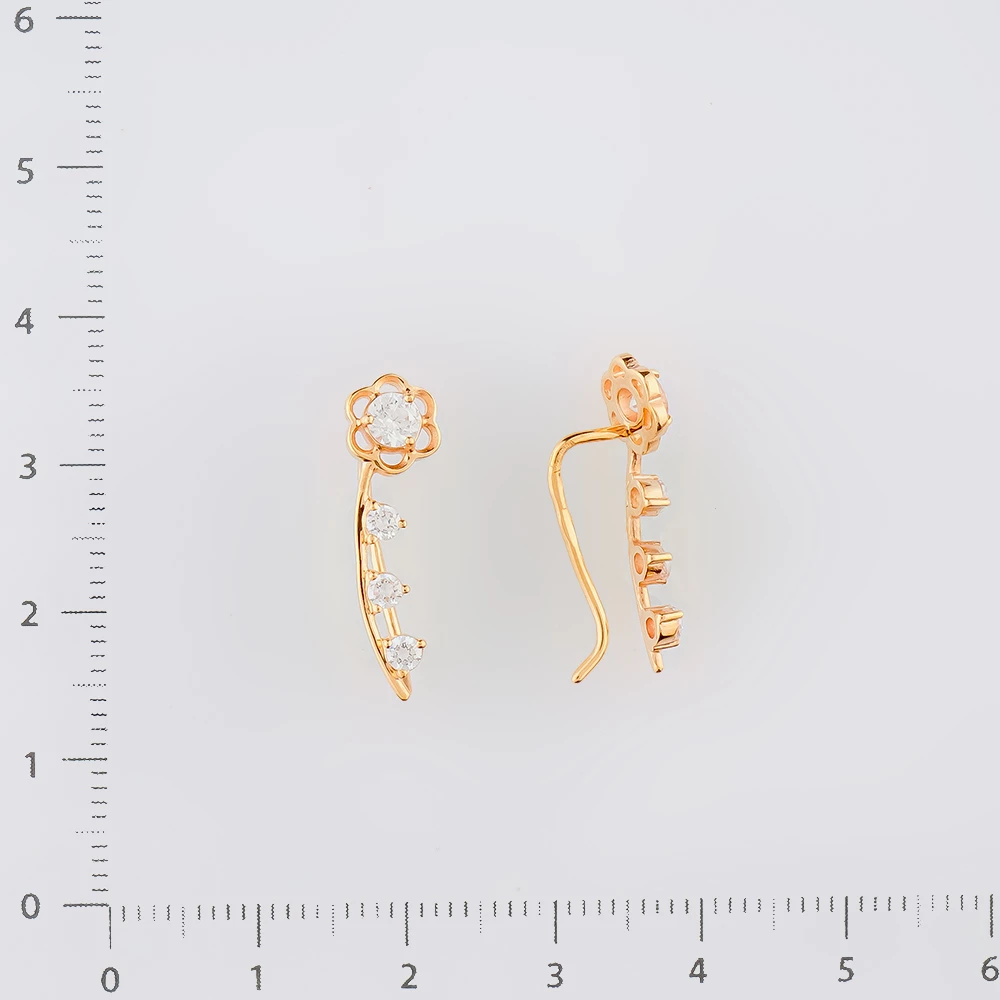 Серьги с фианитом из красного золота 585 пробы