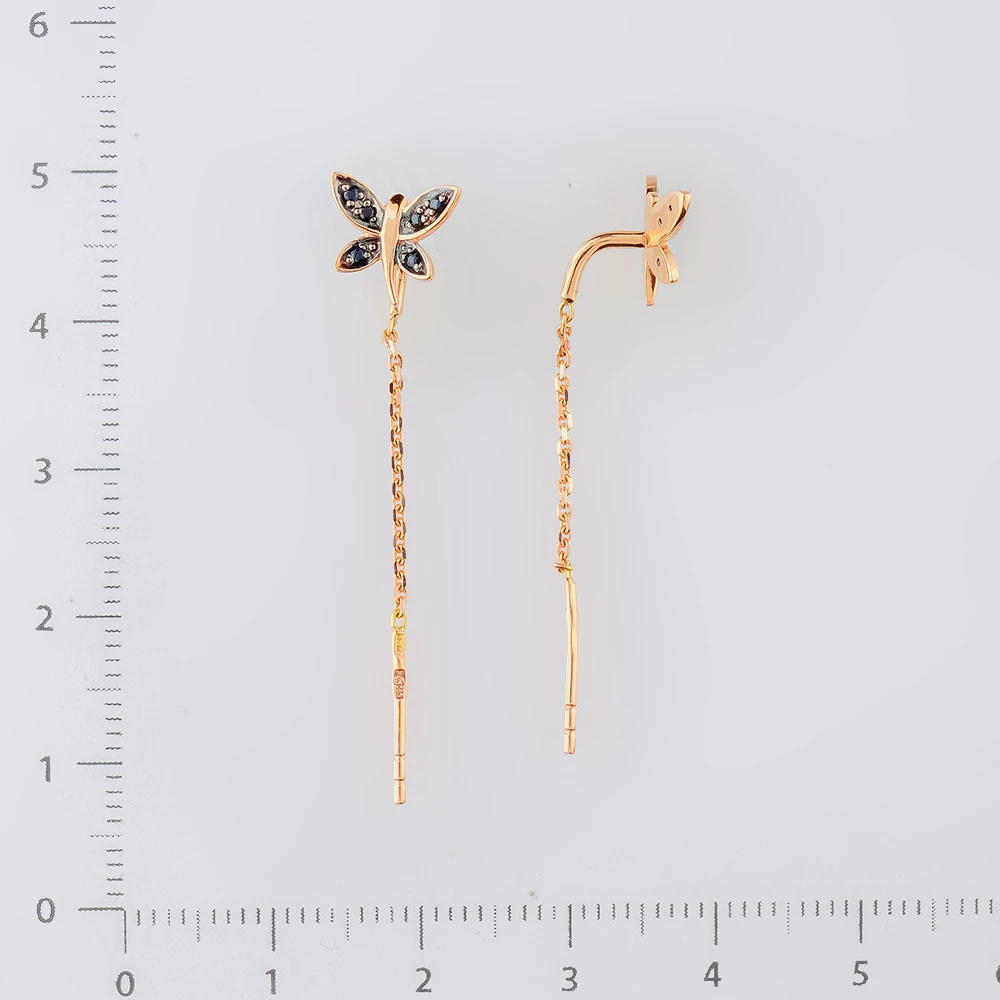 Серьги с сапфиром из красного золота 585 пробы