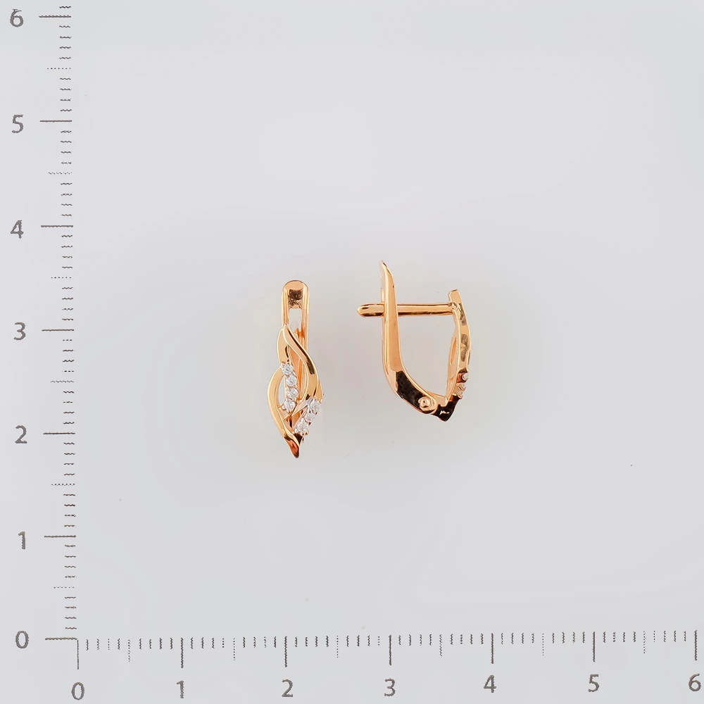 Серьги с фианитом из красного золота 585 пробы