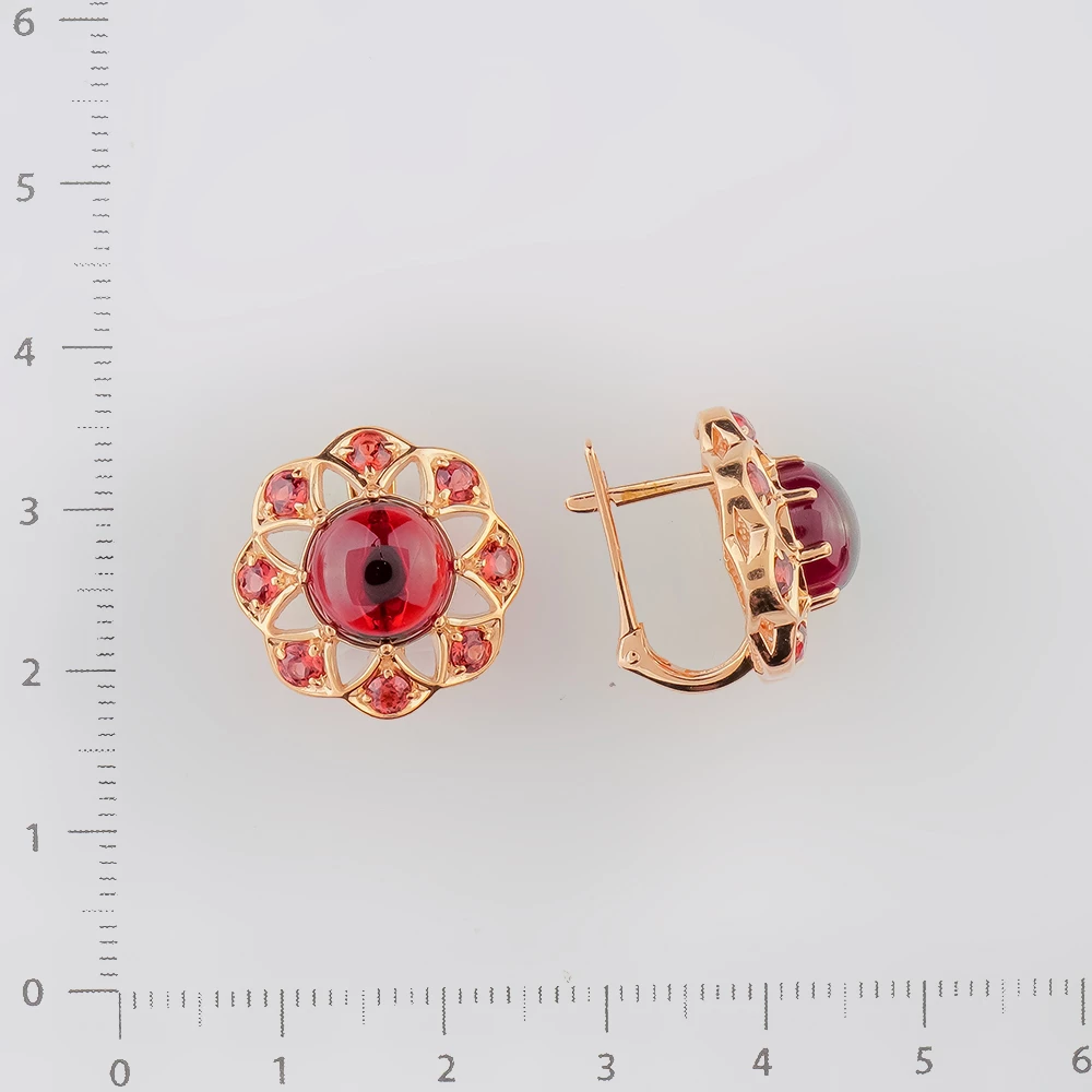 Серьги с гранатом из красного золота 585 пробы