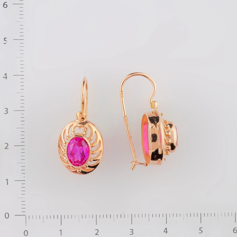 Серьги с корундом синтетическим из красного золота 583 пробы