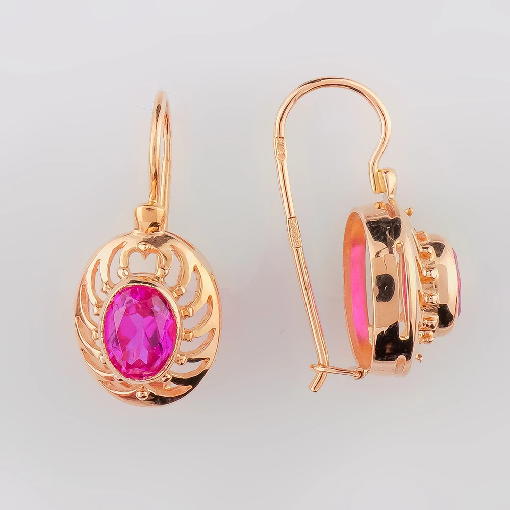Серьги с корундом синтетическим из красного золота 583 пробы