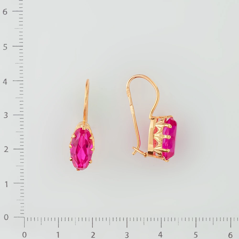 Серьги с корундом синтетическим из красного золота 583 пробы