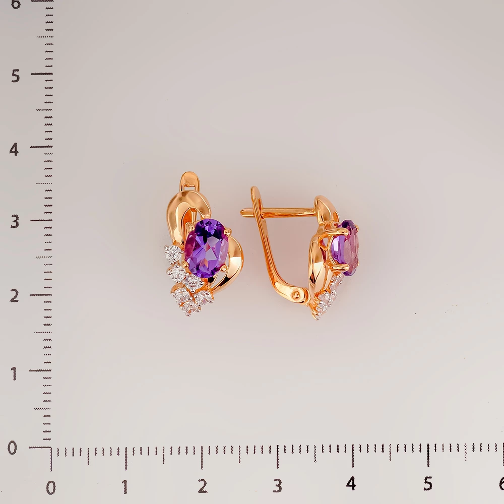 Серьги с аметистом из красного золота 585 пробы