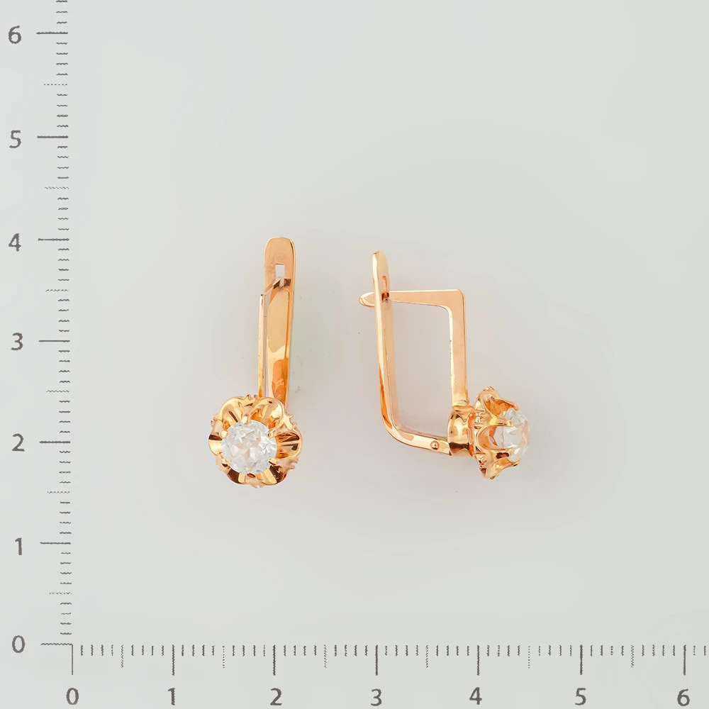 Серьги с фианитом из красного золота 583 пробы