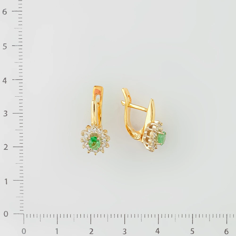 Серьги с изумрудом из желтого золота 585 пробы