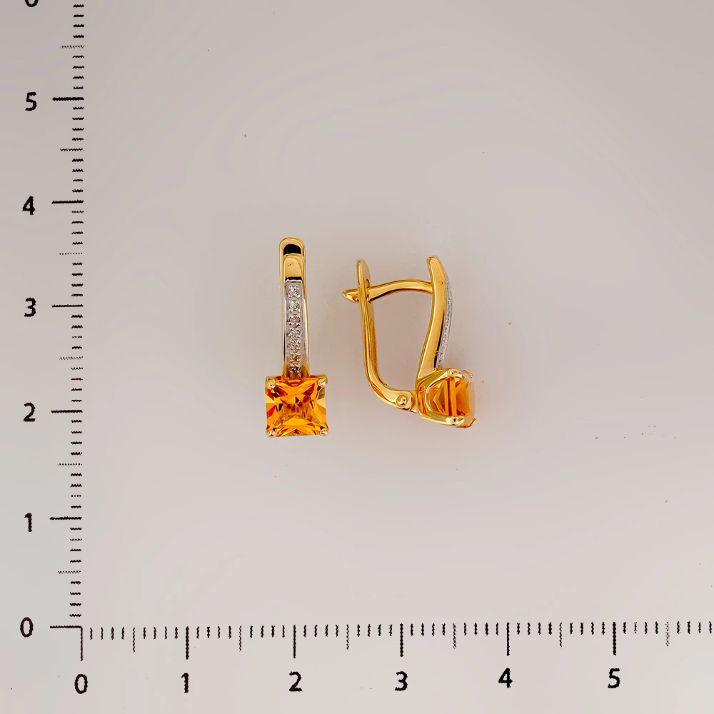 Серьги с цитрином из желтого золота 585 пробы