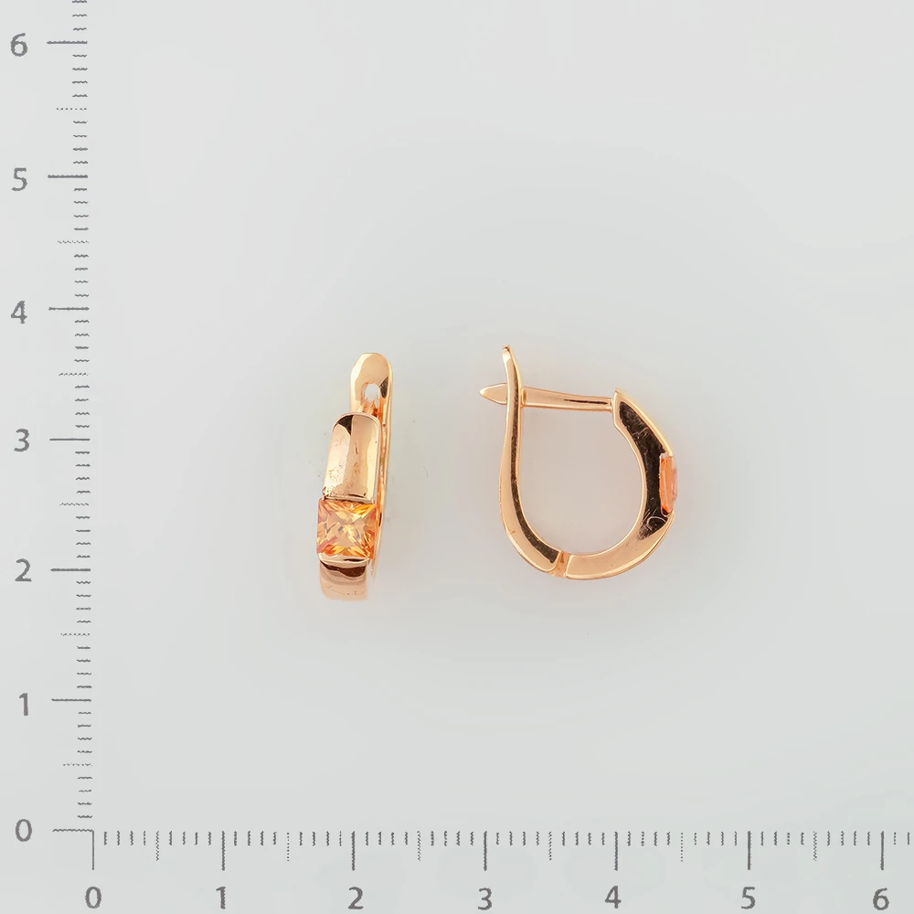 Серьги с фианитом из красного золота 585 пробы