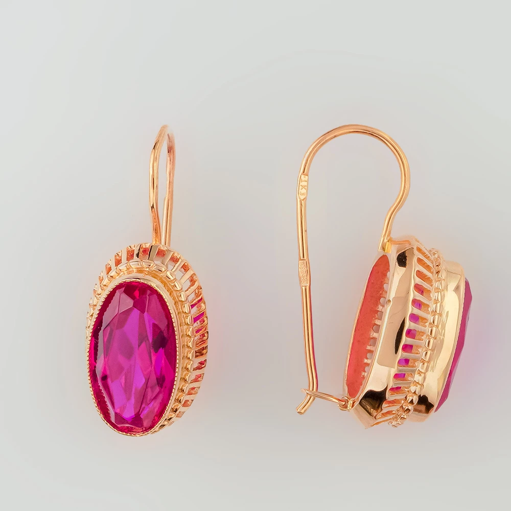 Серьги с корундом синтетическим из красного золота 583 пробы