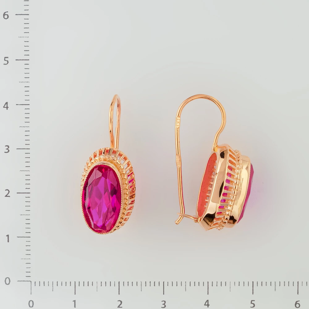 Серьги с корундом синтетическим из красного золота 583 пробы