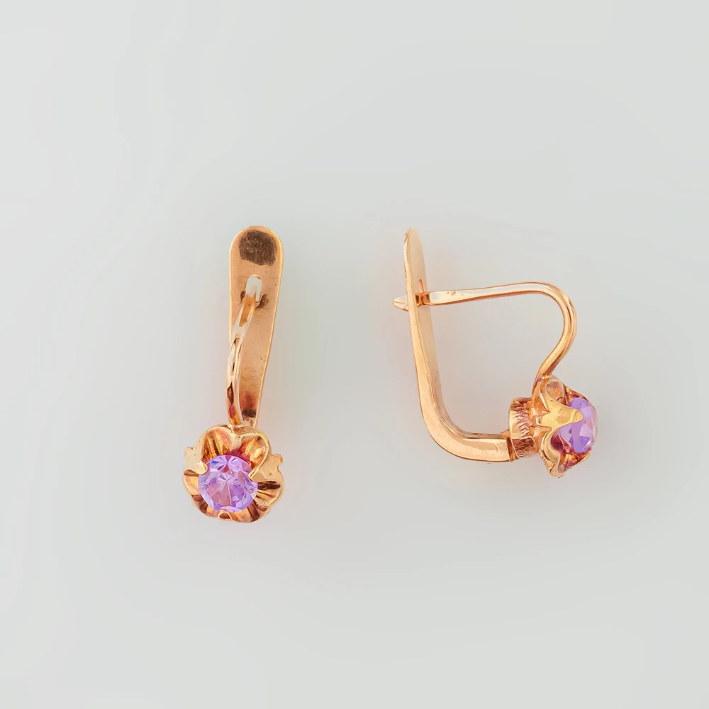 Серьги с корундом синтетическим из красного золота 583 пробы