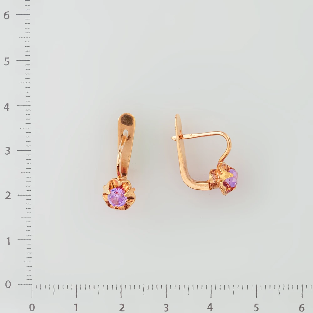 Серьги с корундом синтетическим из красного золота 583 пробы