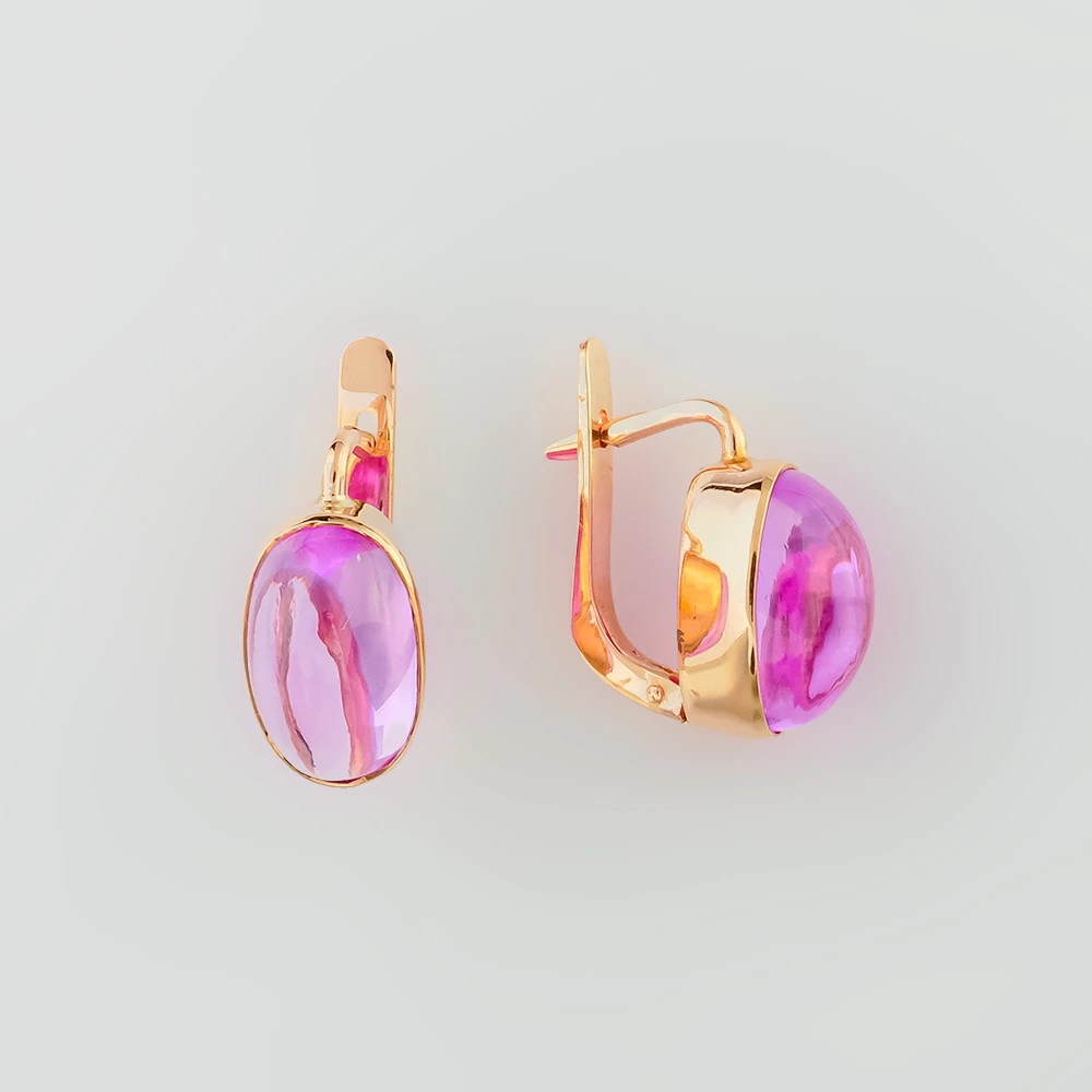Серьги с корундом синтетическим из красного золота 583 пробы