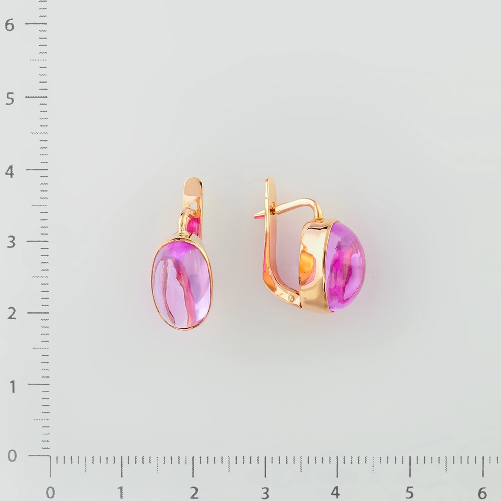 Серьги с корундом синтетическим из красного золота 583 пробы
