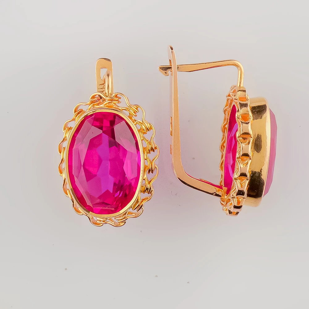 Серьги с корундом синтетическим из красного золота 583 пробы