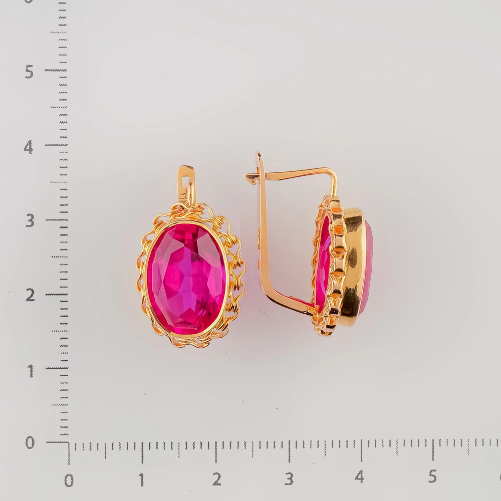 Серьги с корундом синтетическим из красного золота 583 пробы