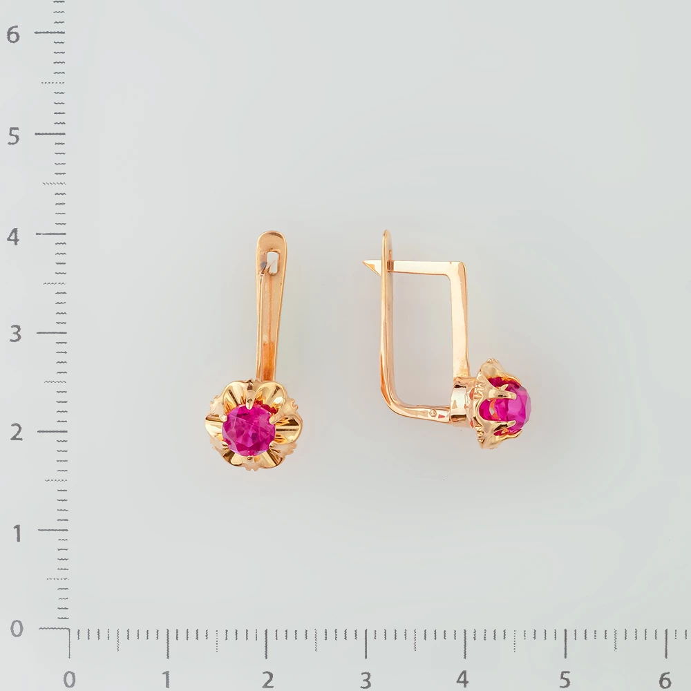 Серьги с корундом синтетическим из красного золота 583 пробы