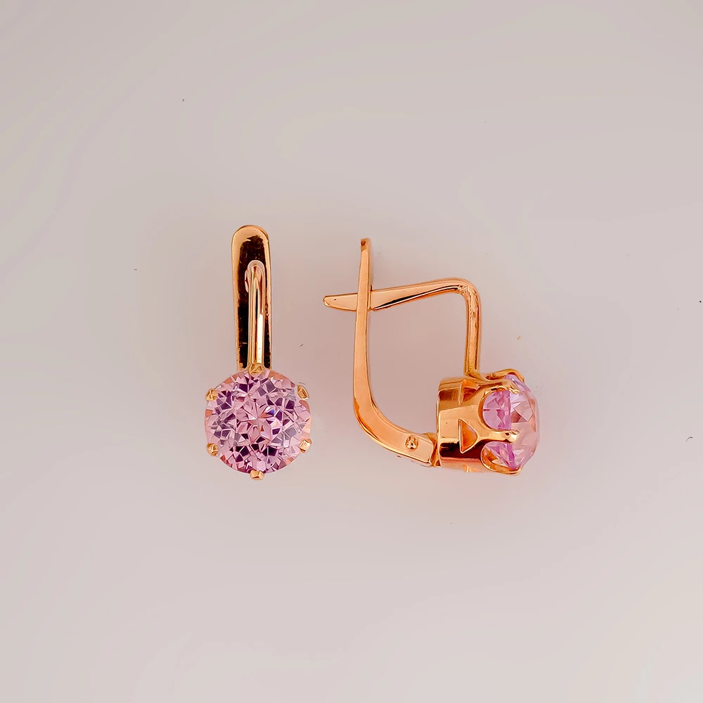 Серьги с корундом синтетическим из красного золота 583 пробы