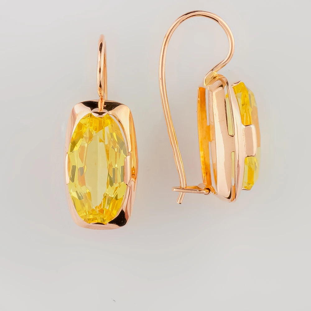 Серьги с корундом синтетическим из красного золота 583 пробы