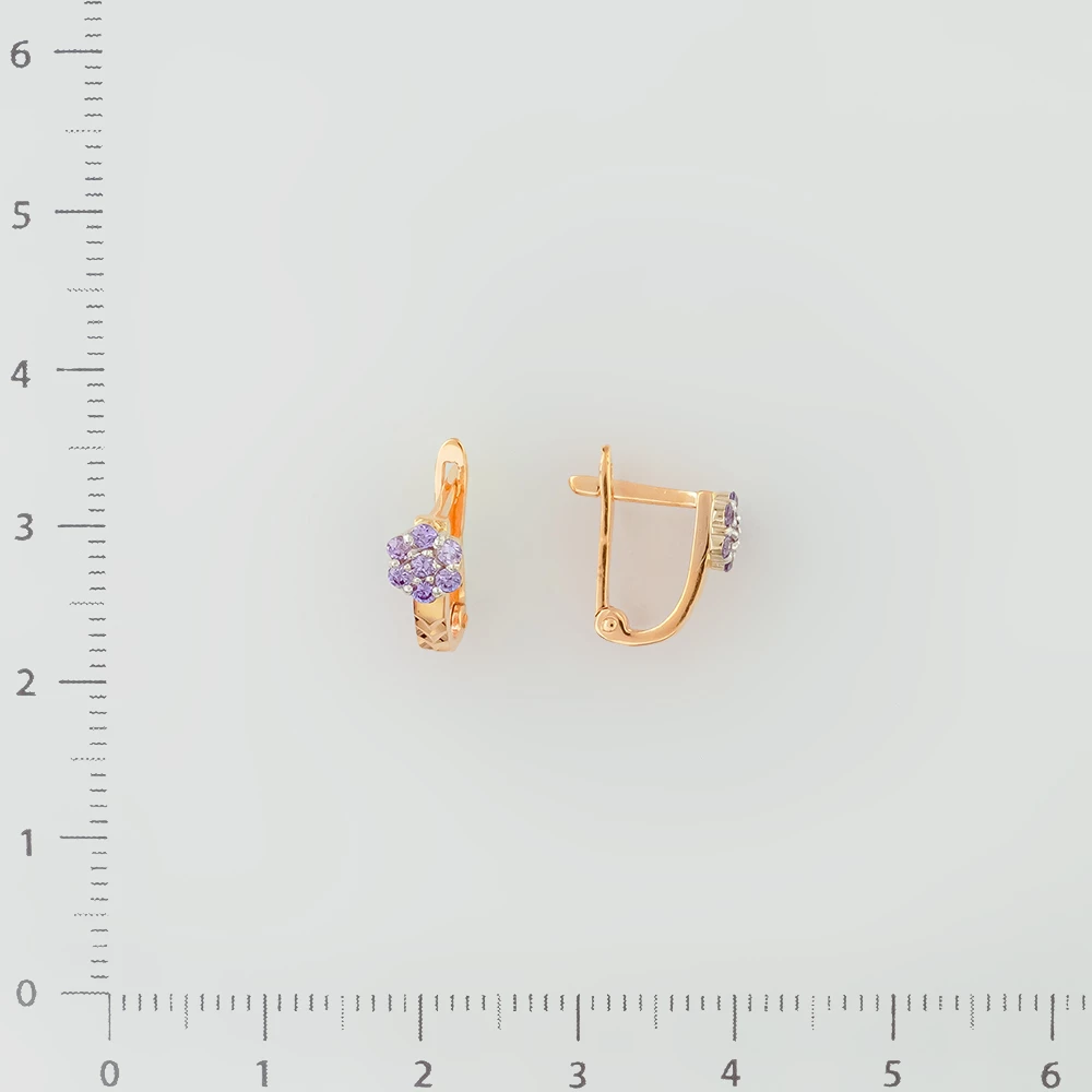 Серьги с фианитом из красного золота 585 пробы