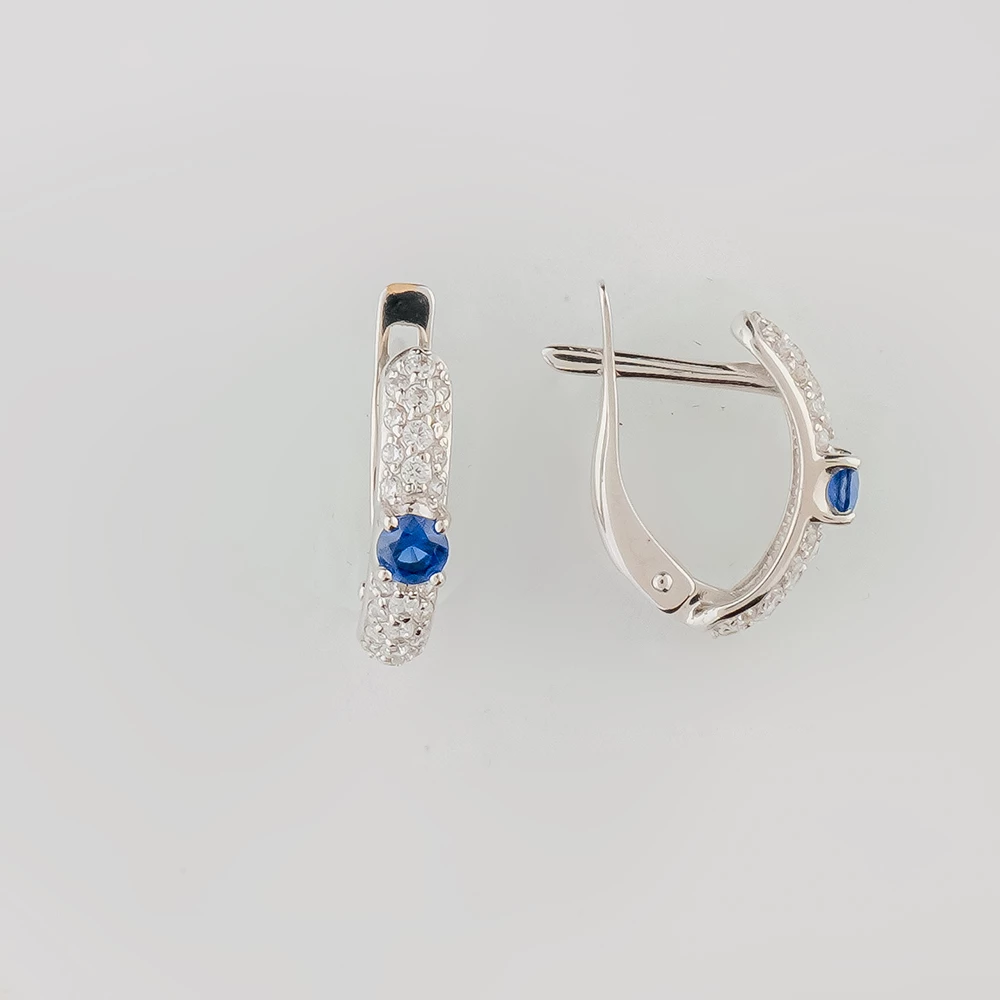 Серьги с фианитом из белого золота 585 пробы