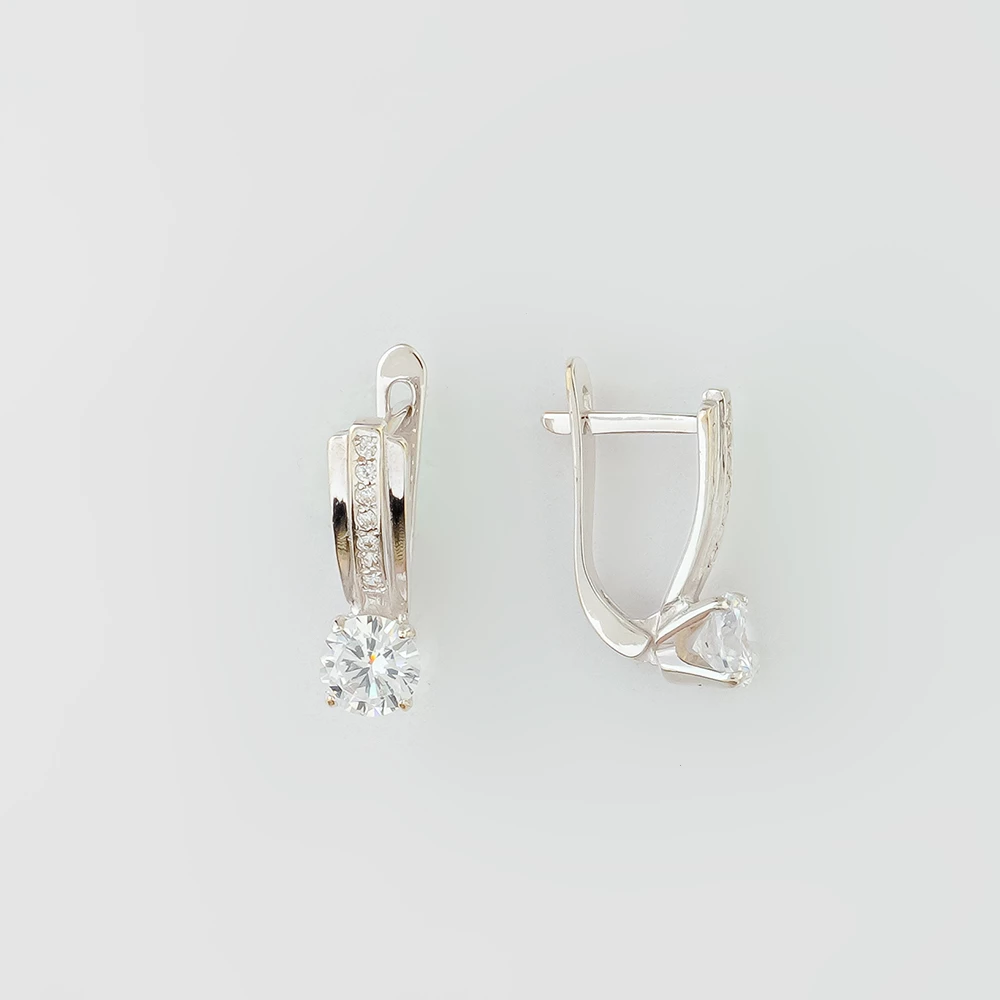 Серьги с фианитом из белого золота 585 пробы