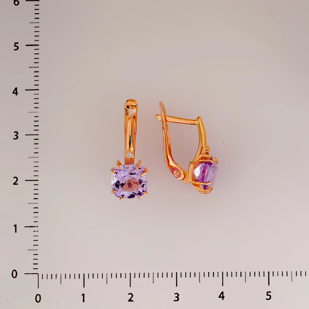 Серьги с аметистом из красного золота 585 пробы