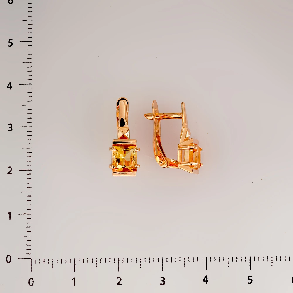Серьги с цитрином из красного золота 585 пробы