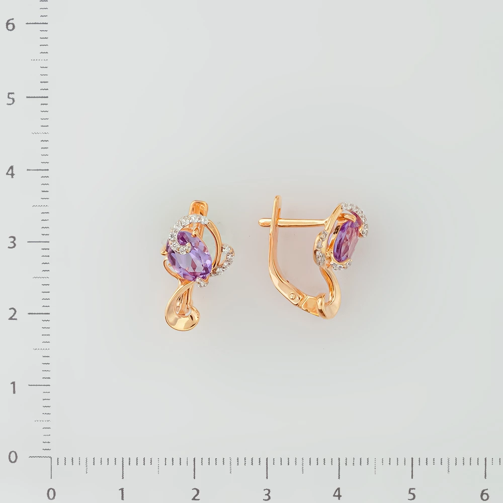Серьги с аметистом из красного золота 585 пробы