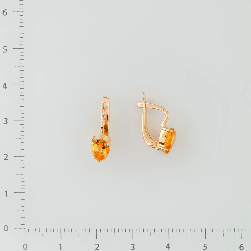 Серьги с цитрином из красного золота 585 пробы