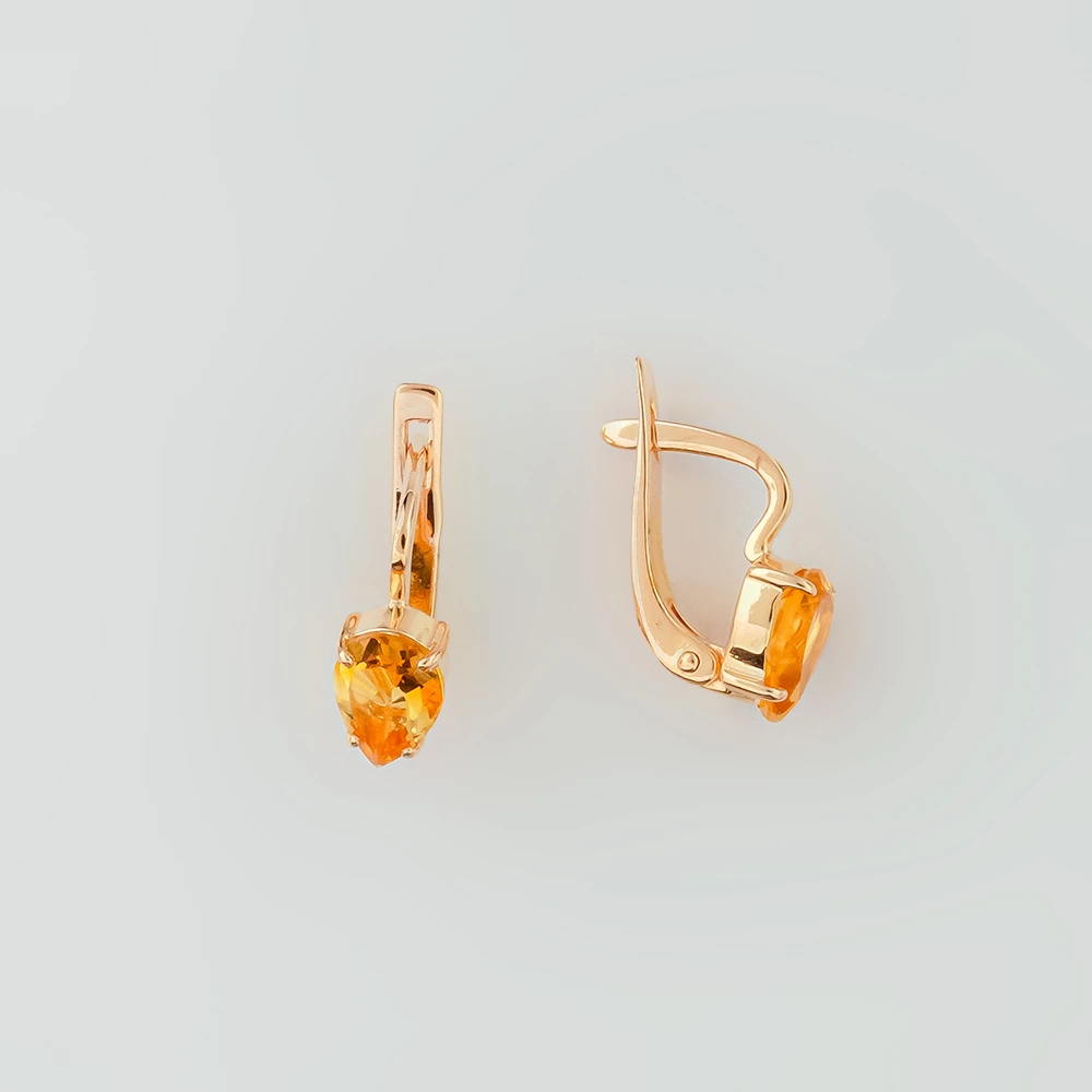 Серьги с цитрином из красного золота 585 пробы
