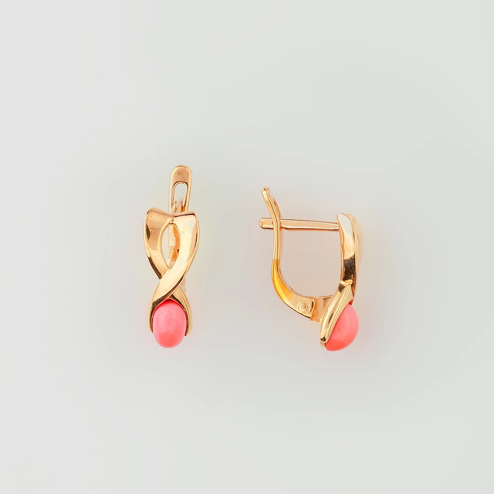 Серьги с кораллом из красного золота 585 пробы