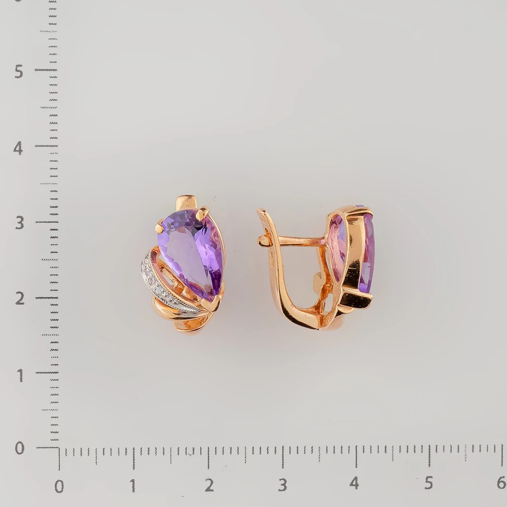 Серьги с аметистом из красного золота 585 пробы