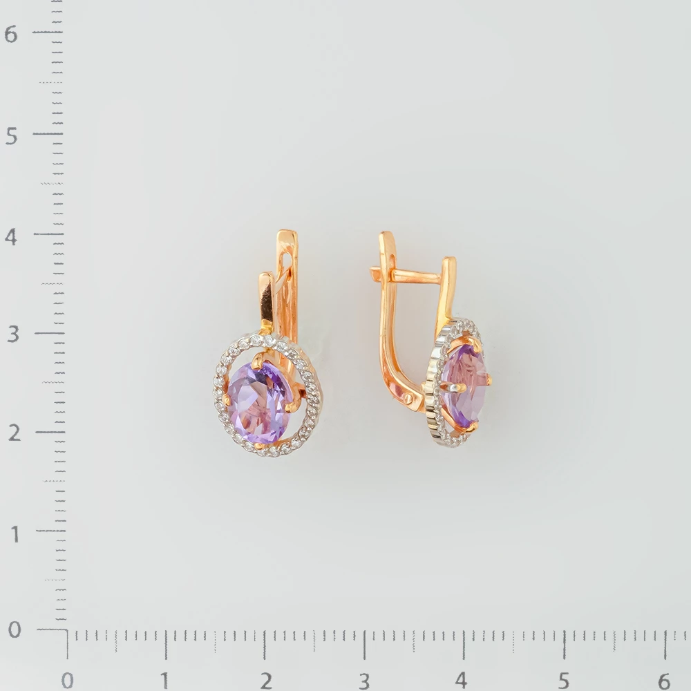 Серьги с аметистом из красного золота 585 пробы