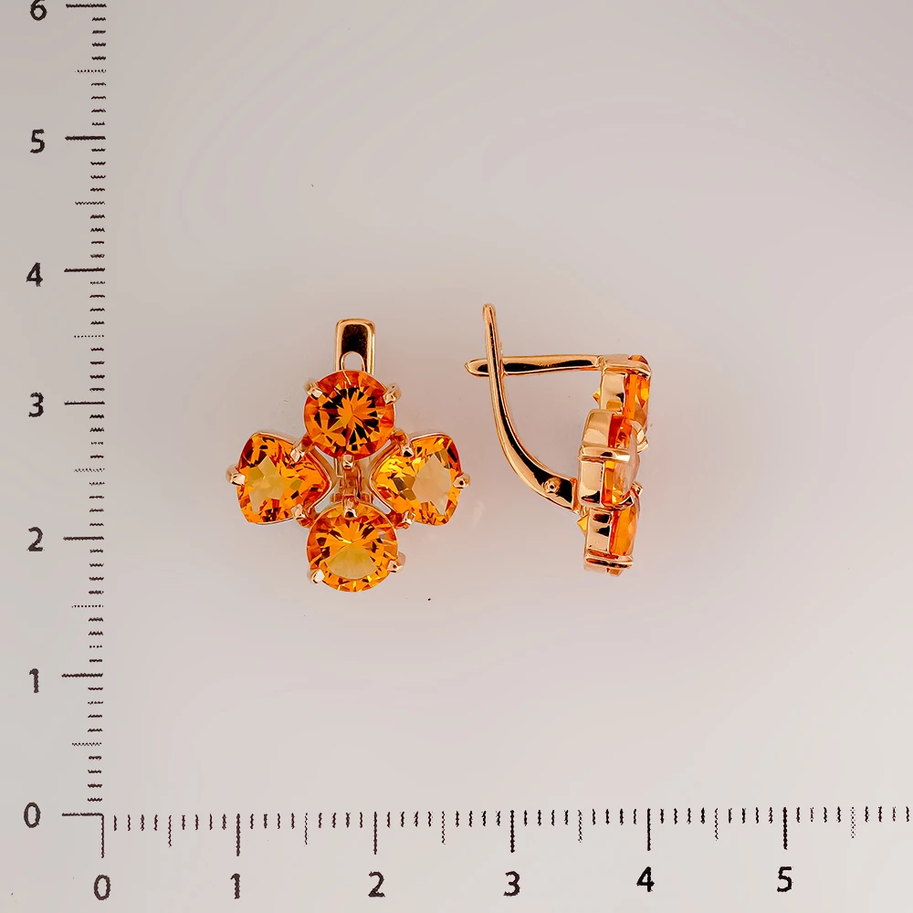Серьги с цитрином из красного золота 585 пробы