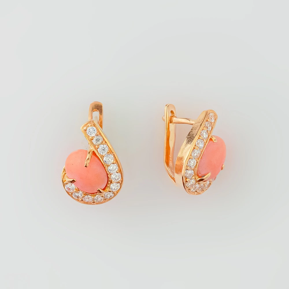Серьги с кораллом из красного золота 585 пробы