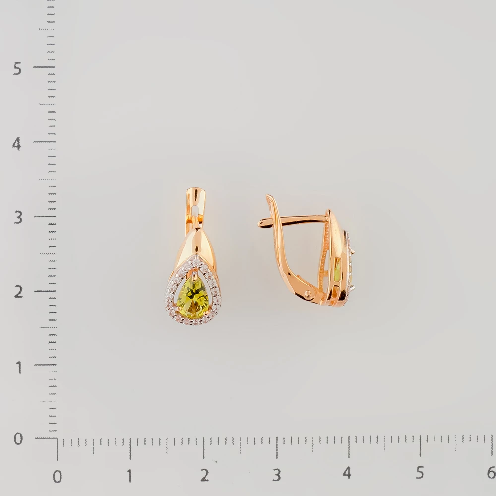 Серьги с хризолитом из красного золота 585 пробы