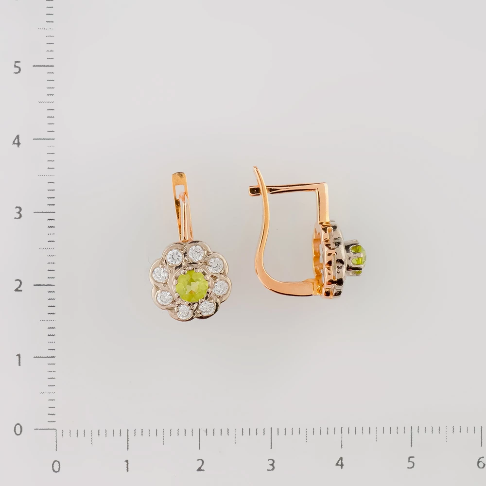 Серьги с хризолитом из красного золота 585 пробы