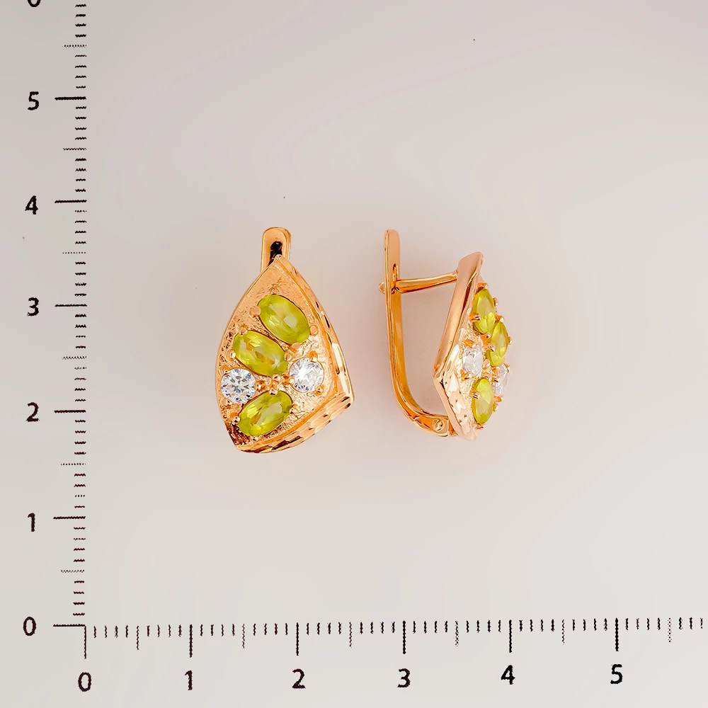 Серьги с хризолитом из красного золота 585 пробы