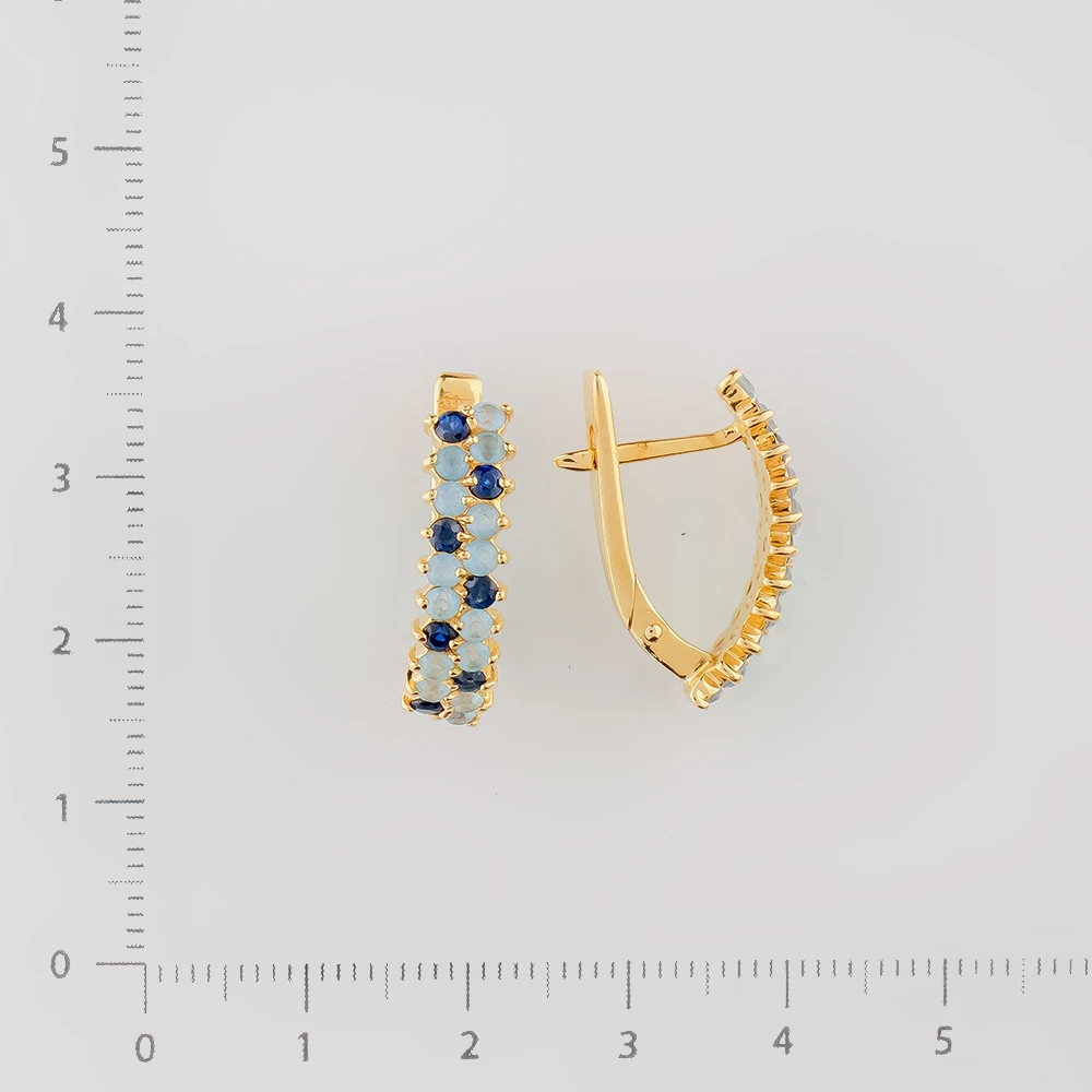 Серьги с кварцем синтетическим из желтого золота 585 пробы