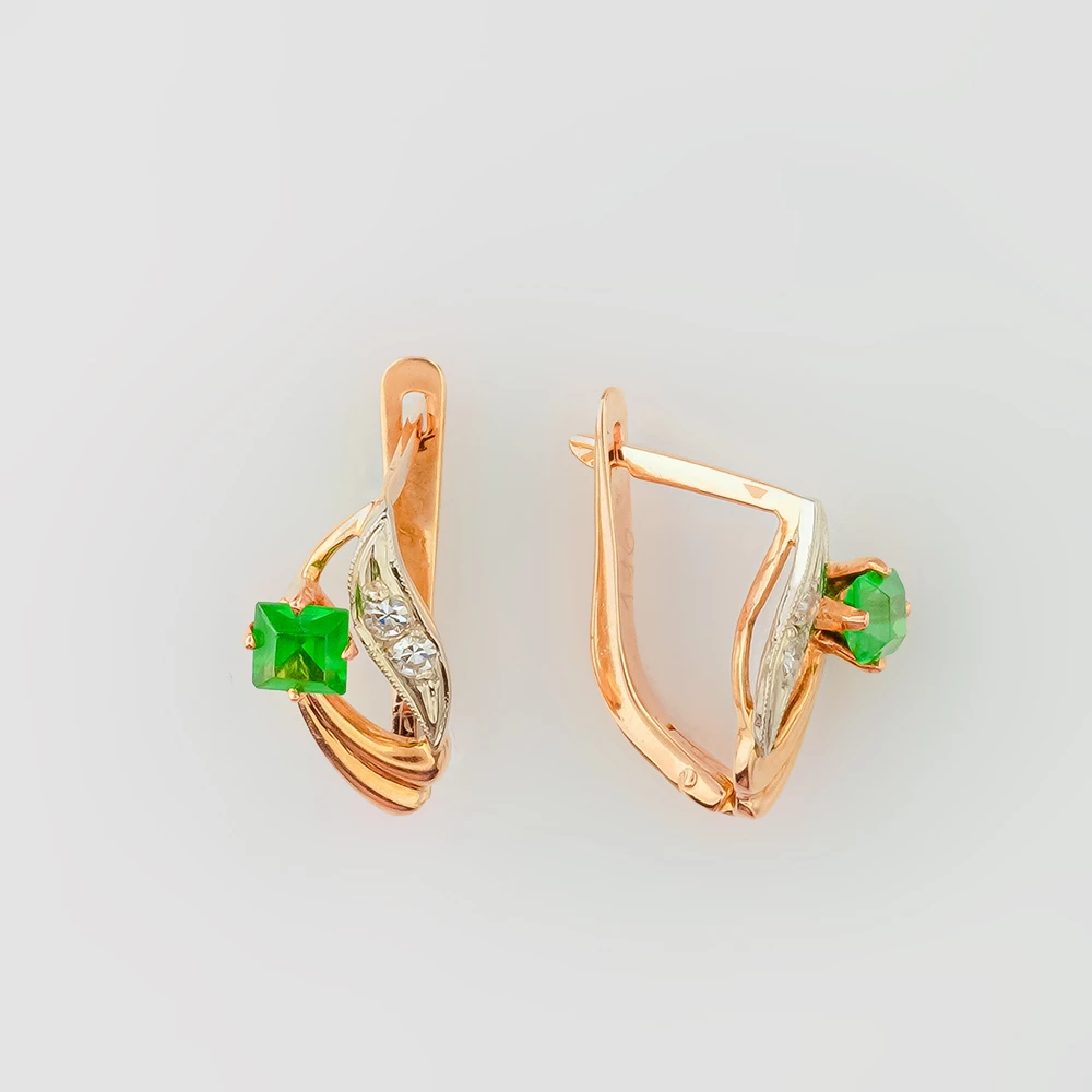 Серьги с ситаллом из красного золота 585 пробы
