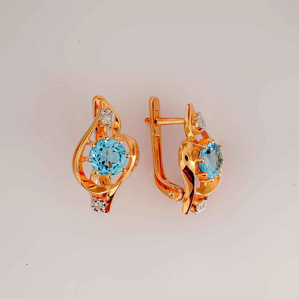 Серьги с топазом из красного золота 585 пробы