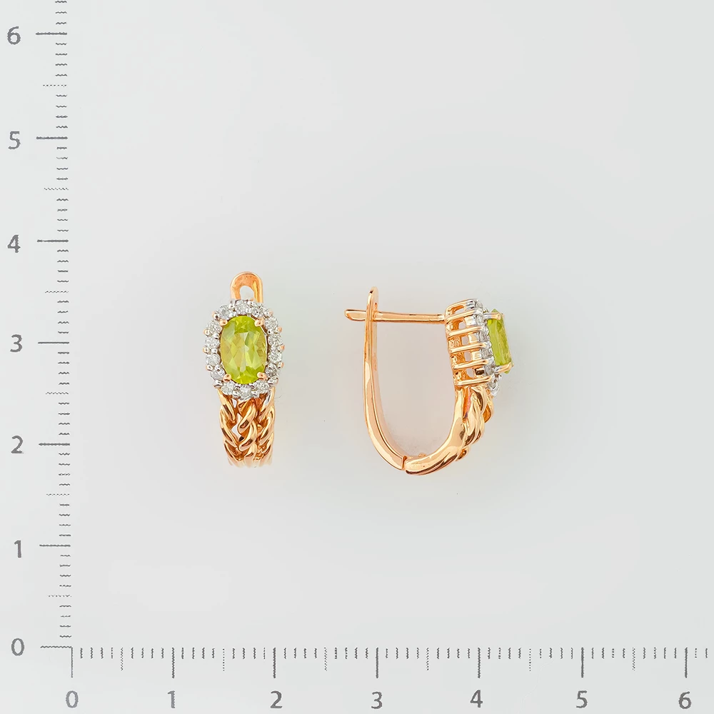 Серьги с хризолитом из красного золота 585 пробы
