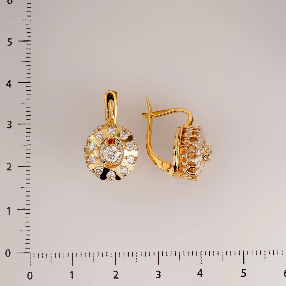 Серьги с бриллиантом из желтого золота 585 пробы