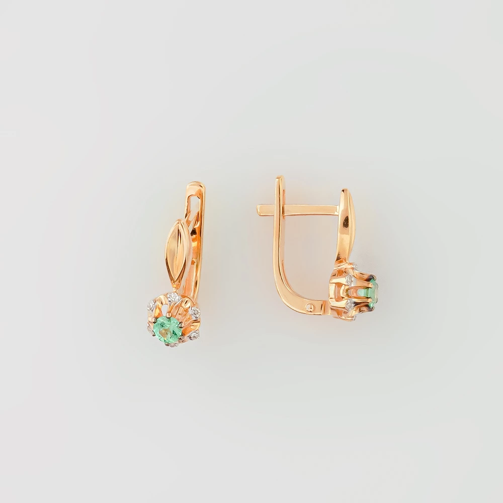 Серьги с изумрудом из красного золота 585 пробы