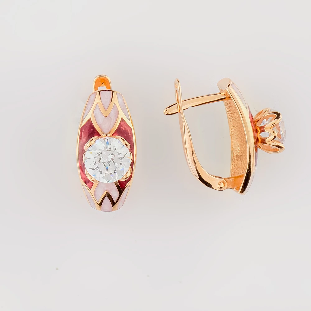 Серьги с фианитом из красного золота 585 пробы