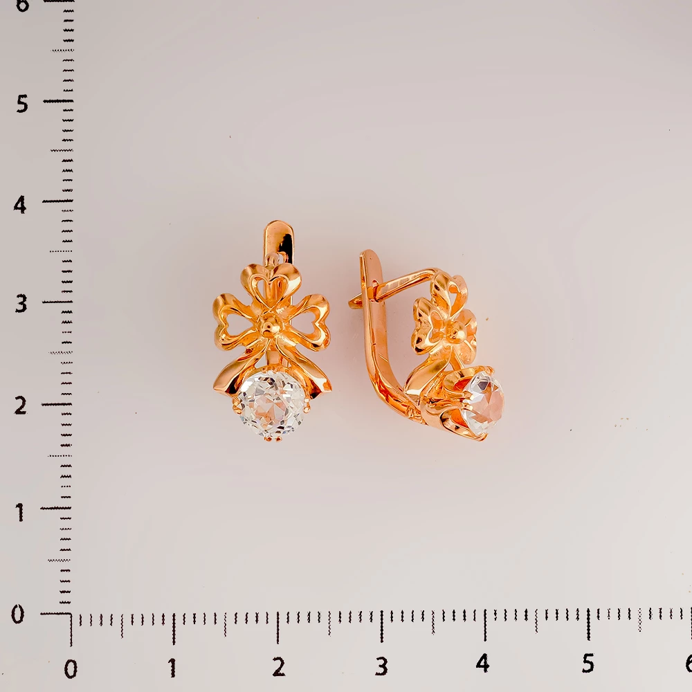 Серьги с фианитом из красного золота 583 пробы