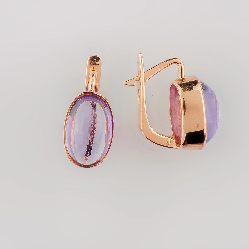 Серьги с корундом синтетическим из красного золота 583 пробы